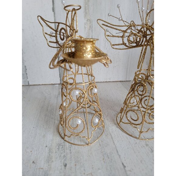 Glitter golden angel candlestick holder Xmas religious set decor - Picture 2 of 7